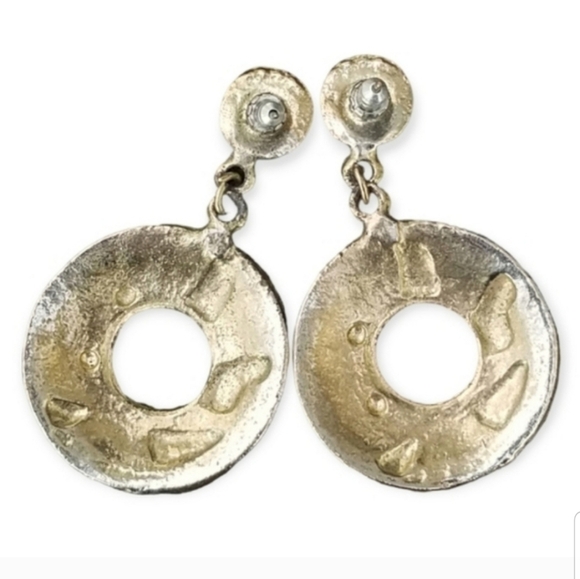 80S GEOMETRIC SHAPES ENAMEL & GOLDTONE DROP EARRINGS - Picture 3 of 4